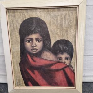 Schilderij van Meisje met broertje op haar rug