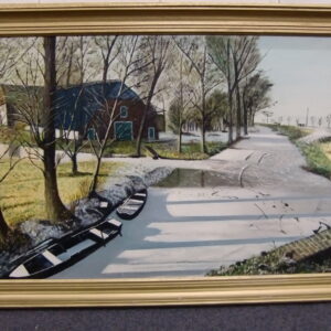 Schilderij: Boerderij met bevroren sloot