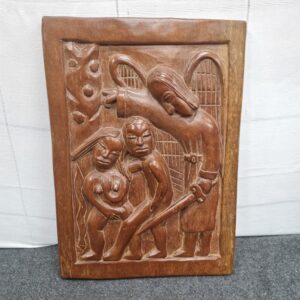 Handgesneden Houten Wandpaneel - Bijbelse Scène
