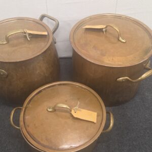 3 Koperen Pannen met Deksel
