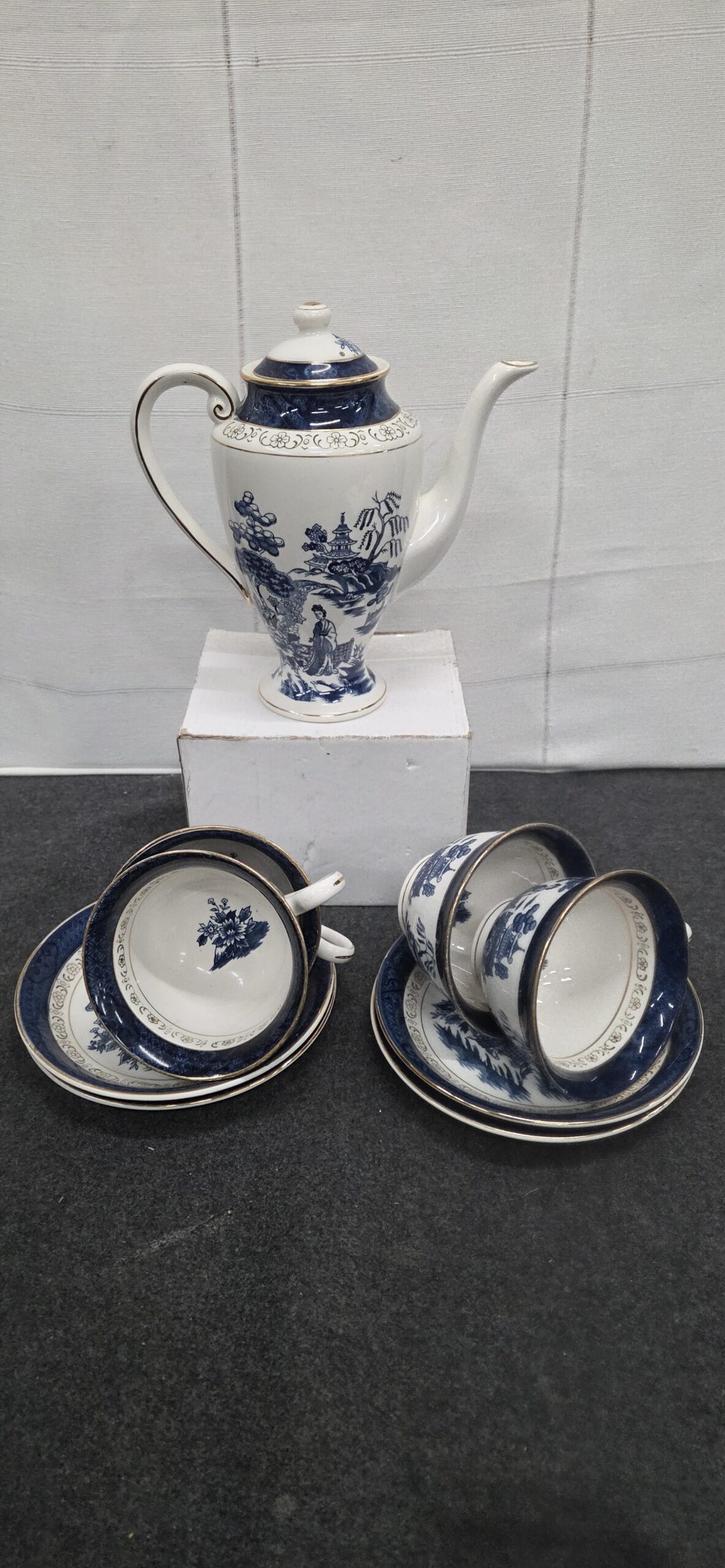 Elegant Vintage Japans Thee/Koffieservies – Blauw-wit Porselein
