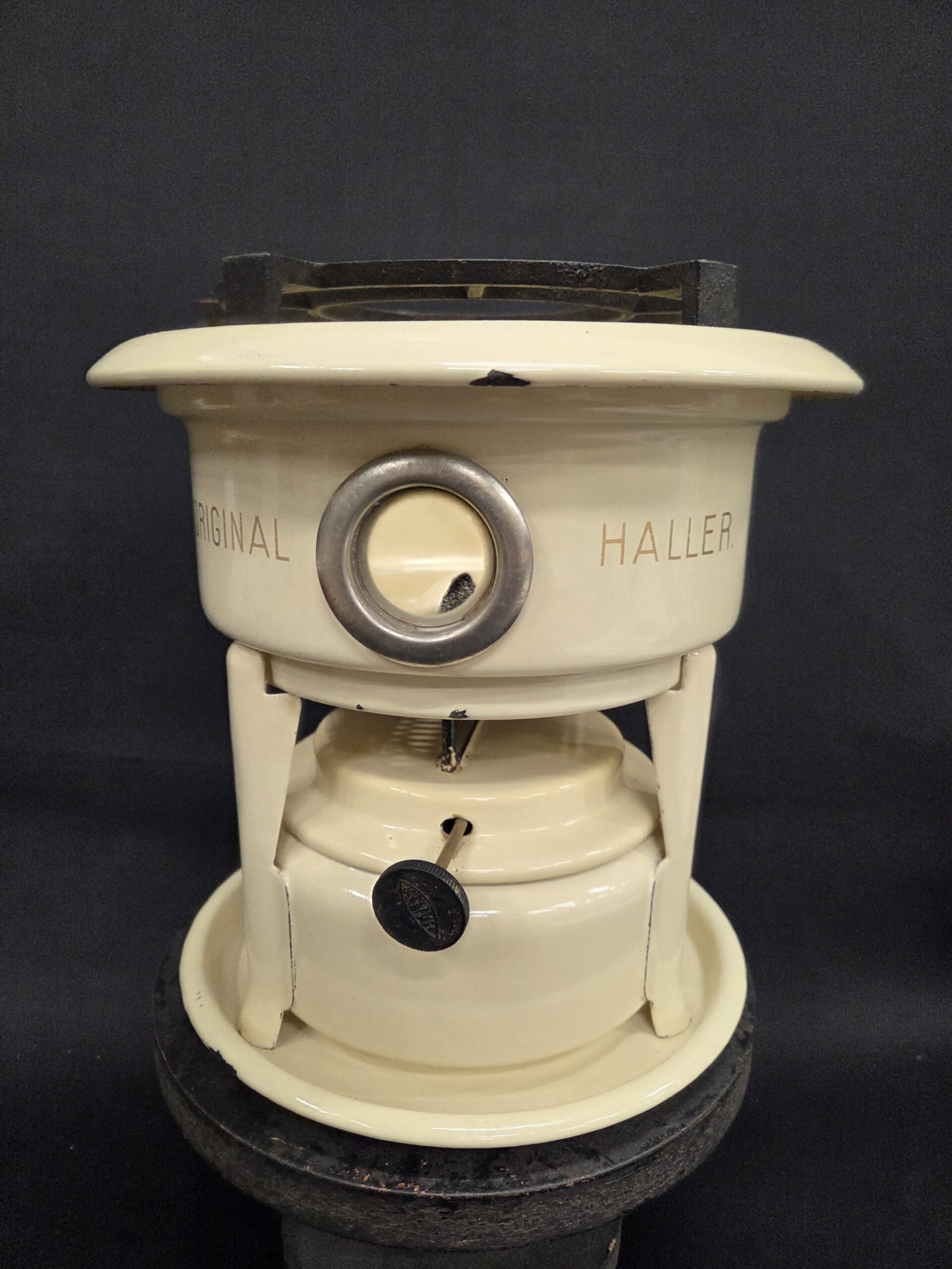 Prachtig Origineel 1-Pits Petroleumstel van Haller (Crème/Groen) – Vintage/Antiek