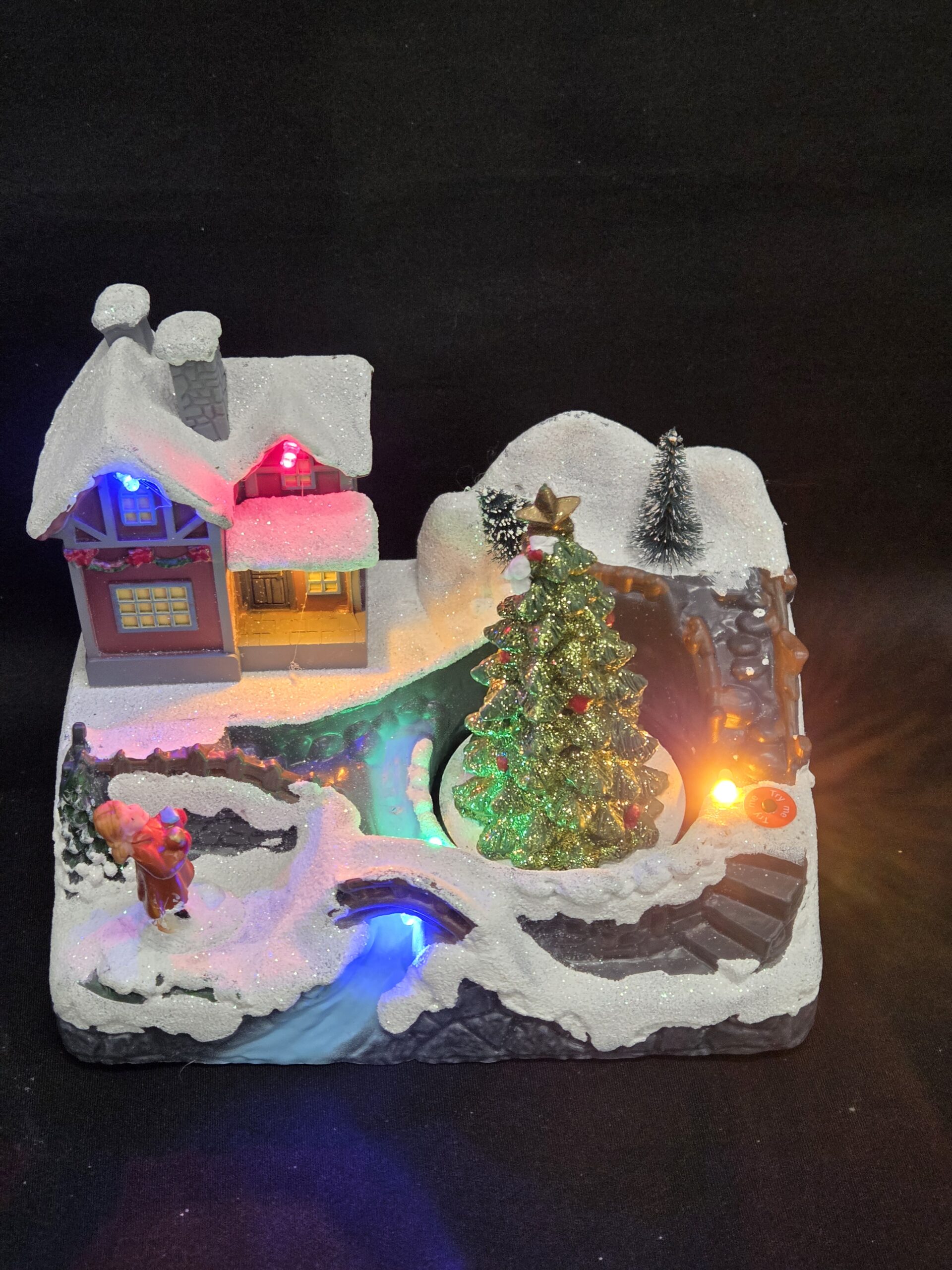 Sfeervol Kerstdorp-tafereel met Licht en Muziek – Werkend!